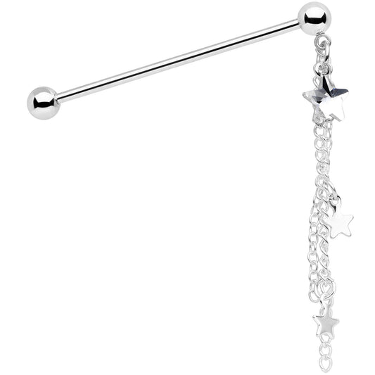 14G Clear Gem Stars Dangle Industrial Barbell 38mm
