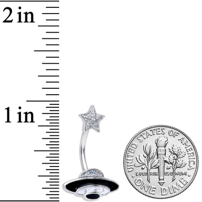 Clear Gem Alien Spacecraft UFO Double Mount Belly Ring
