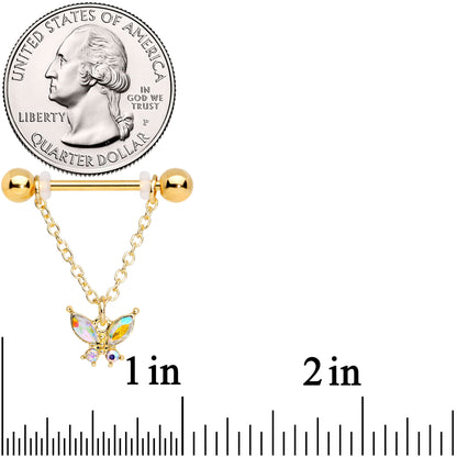 14G 11/16 Aurora Gem Gold Tone Butterfly Dangle Nipple Ring Set