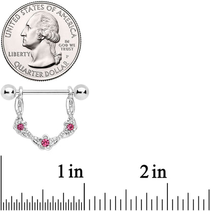 14G 3/4 Pink Gem Knotted Flower Dangle Nipple Ring Set