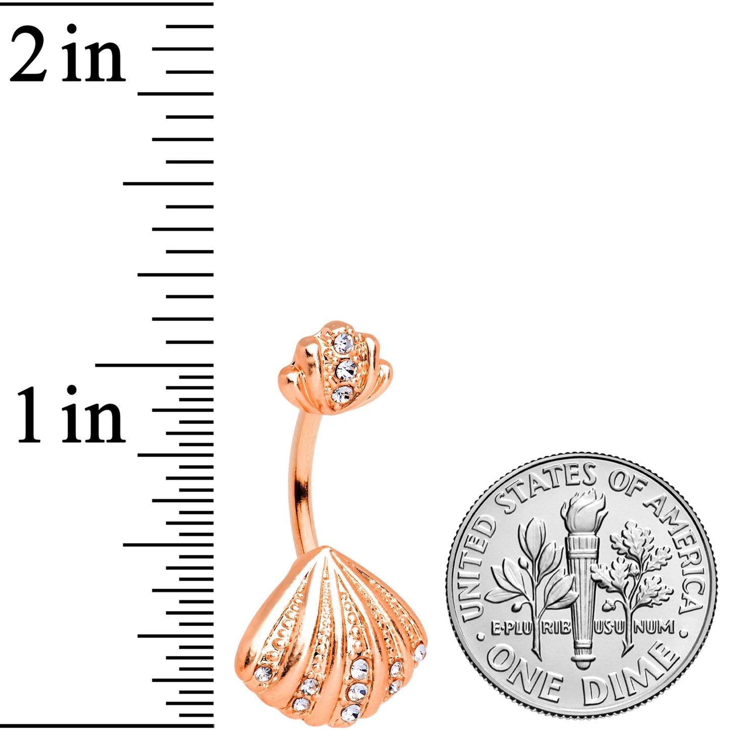 Clear Gem Rose Gold Hue Nautical Scallop Shell Double Mount Belly Ring