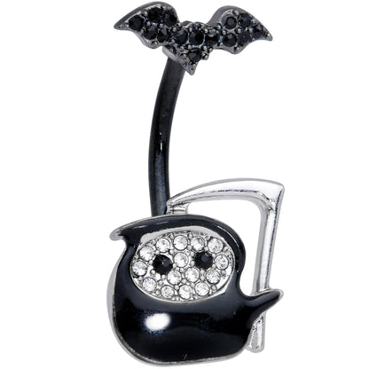 Clear Gem Black Bat Grim Reaper Halloween Double Mount Belly Ring