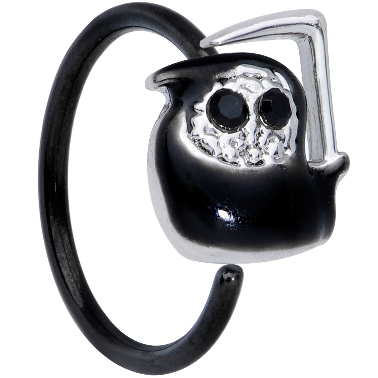 20G 1/4 Black Gem Black Grim Reaper Halloween Nose Hoop