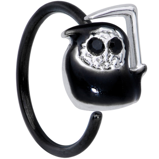 20G 1/4 Black Gem Black Grim Reaper Halloween Nose Hoop