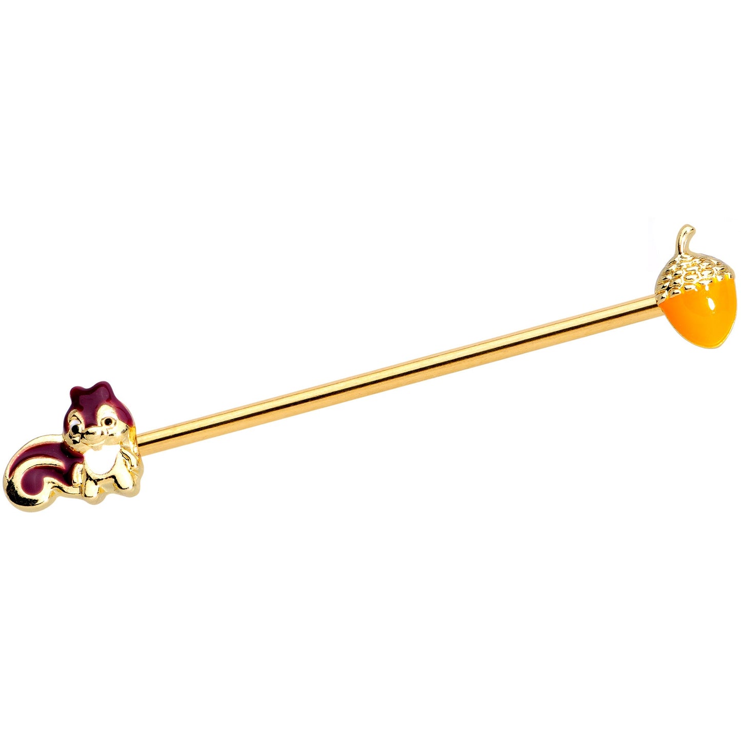 14G Gold Tone Squirrel Acorn Industrial Barbell 38mm