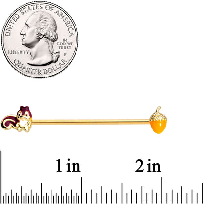 14G Gold Tone Squirrel Acorn Industrial Barbell 38mm