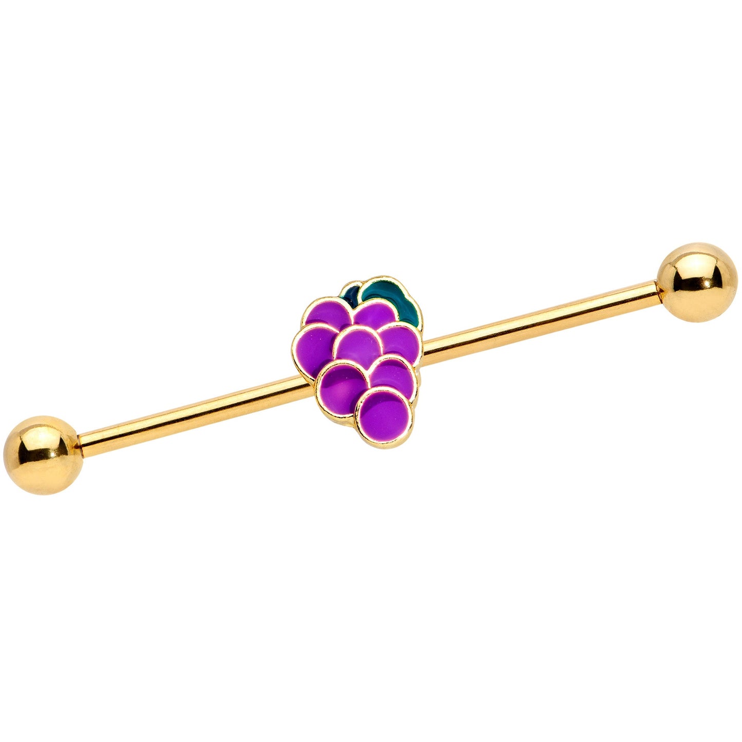 14G Gold Tone Sweet Purple Grapes Industrial Barbell 38mm