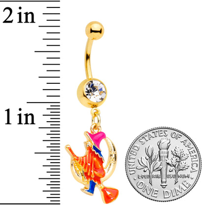 Clear Gem Gold Tone Red Witch Moon Halloween Dangle Belly Ring