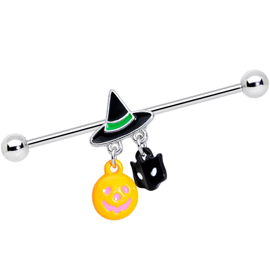14G Witch Hat Pumpkin Halloween Dangle Industrial Barbell 38mm