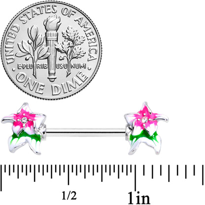 14G 9/16 Clear Gem Tropical Flower Barbell Nipple Ring Set