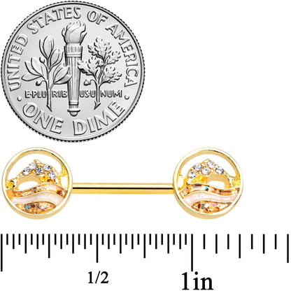 14G 9/16 Clear Gem Gold Tone Leaping Dolphin Barbell Nipple Set