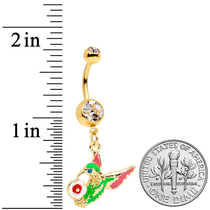 Clear Blue Gem Gold Tone Flower Hummingbird Dangle Belly Ring