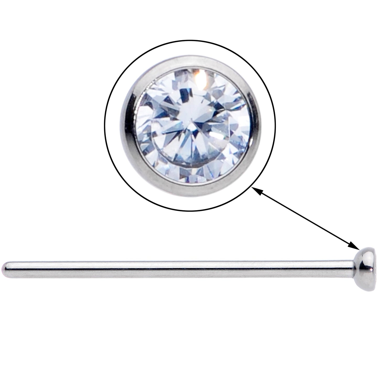 18G 3/4 Clear CZ Gem Grade 23 Titanium Fishtail Nose Ring 3mm