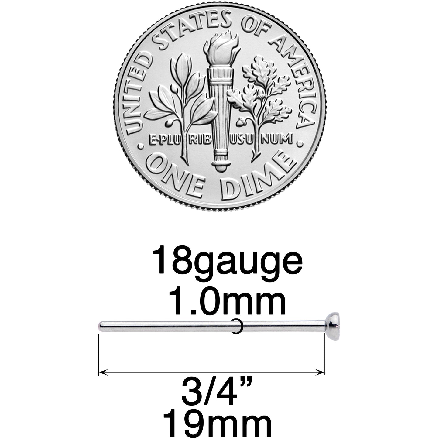 18G 3/4 Clear CZ Gem Grade 23 Titanium Fishtail Nose Ring 3mm