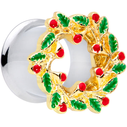 Happy Holiday Wreath Christmas Double Flare Plug Set 4G to 1 Inch