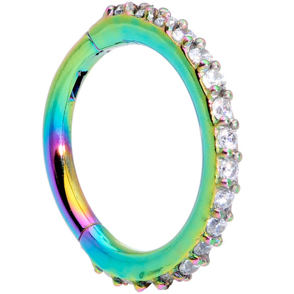 16G 5/16 Clear CZ Gem Rainbow Hinged Segment Ring