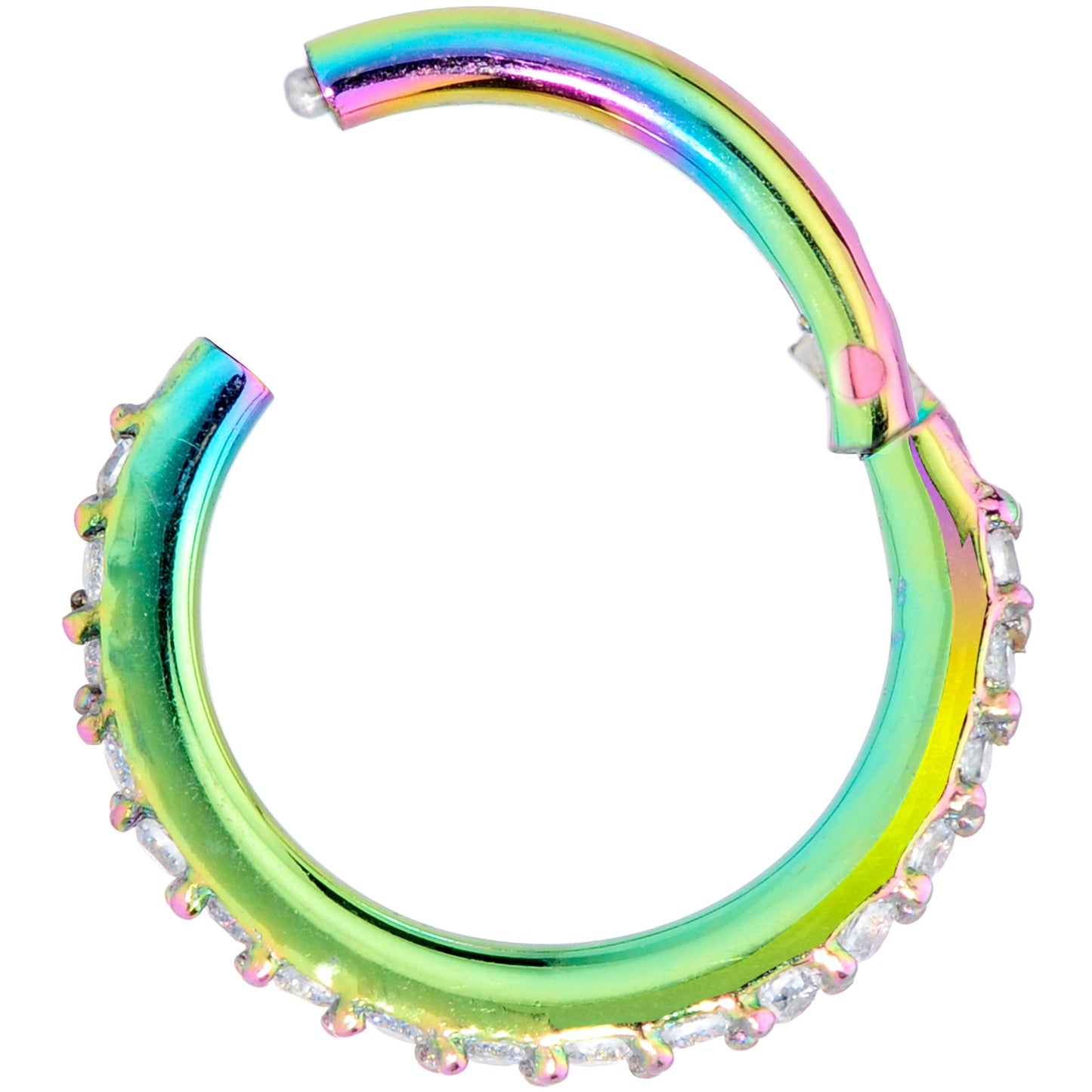 16G 5/16 Clear CZ Gem Rainbow Hinged Segment Ring