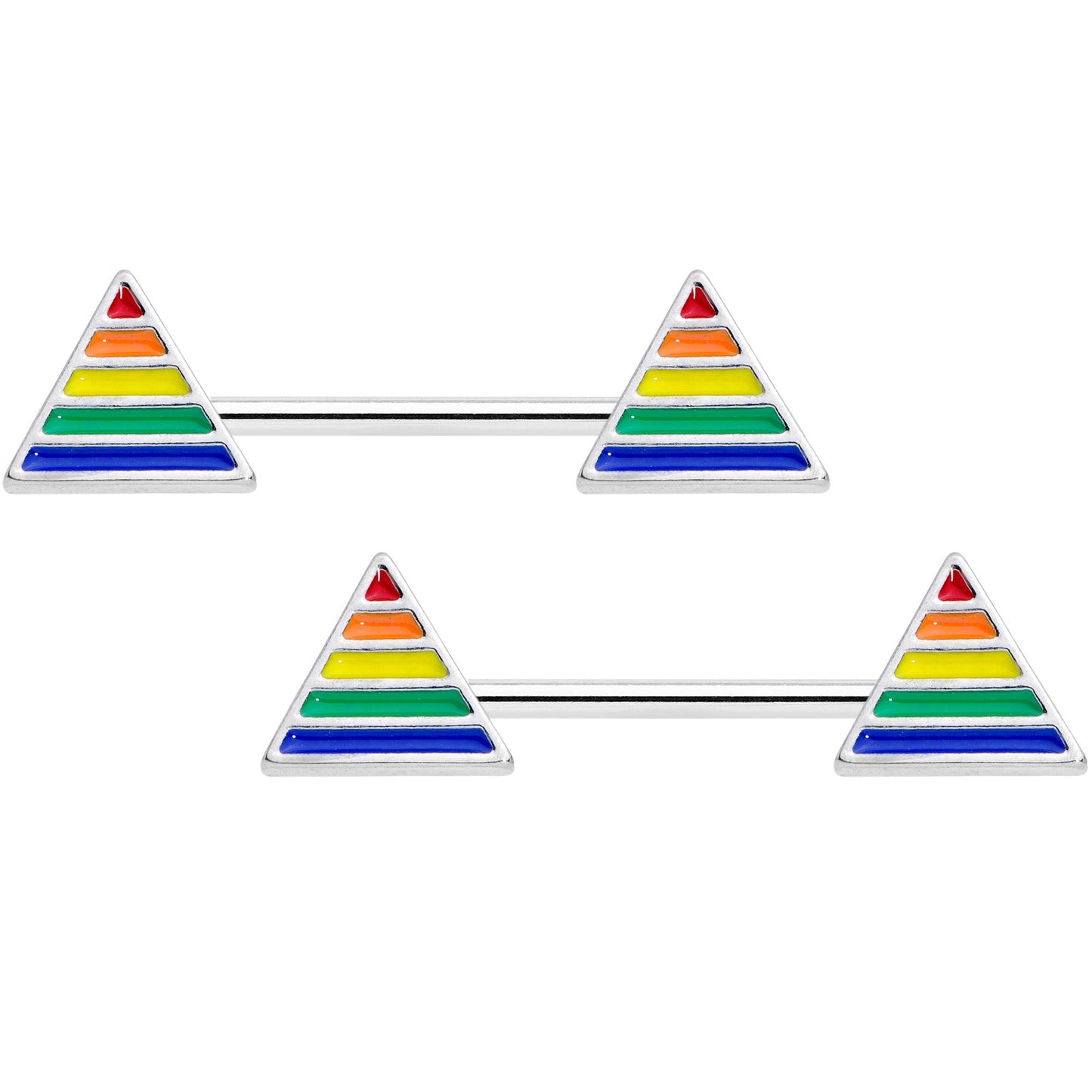 14G 9/16 Rainbow Pride Triangle Barbell Nipple Ring Set