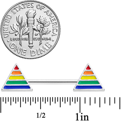 14G 9/16 Rainbow Pride Triangle Barbell Nipple Ring Set