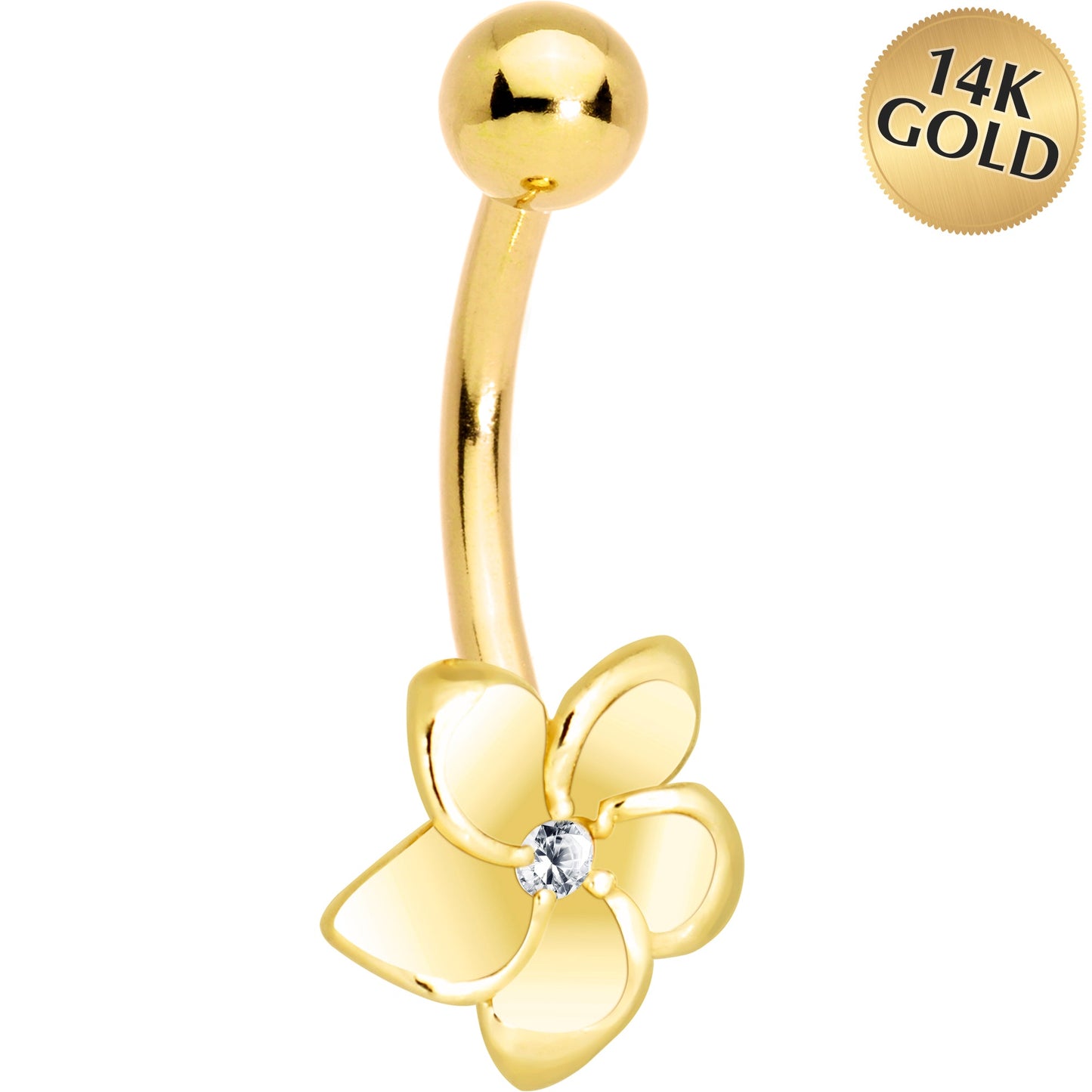 16G Solid 14K Yellow Gold FLOWER Belly Ring