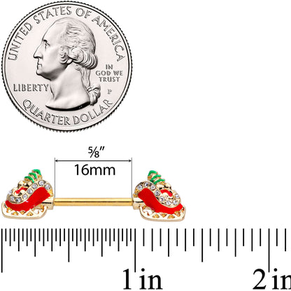 14G 9/16 Clear Gem Santa Sleigh Christmas Barbell Nipple Ring Set