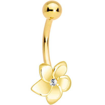 16G Solid 14K Yellow Gold FLOWER Belly Ring