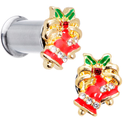Clear Gem Holiday Bells Christmas Double Flare Plug Set