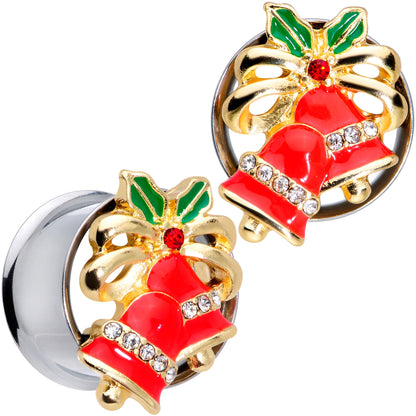Clear Gem Holiday Bells Christmas Double Flare Plug Set
