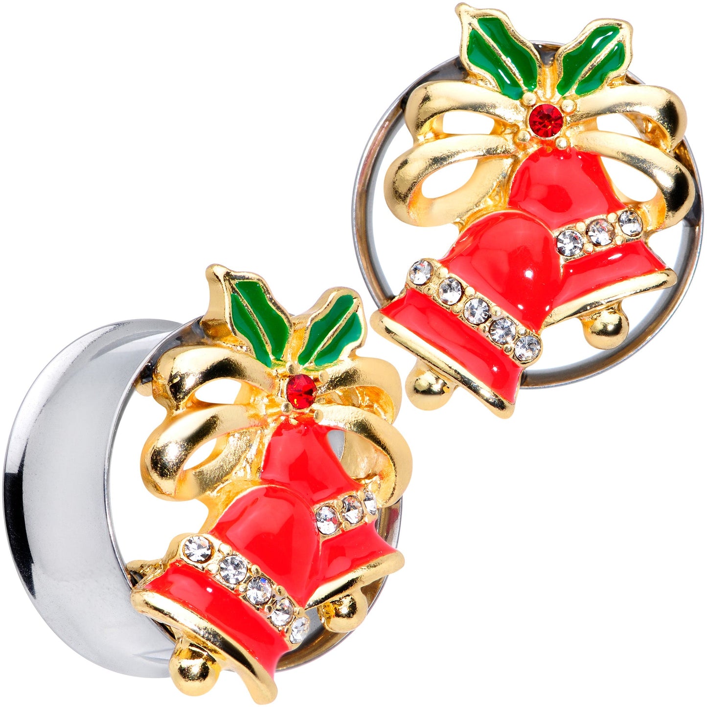 Clear Gem Holiday Bells Christmas Double Flare Plug Set