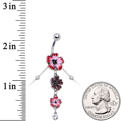 Clear Pink Gem Pink Tropical Flower Dangle Belly Ring Belly Chain