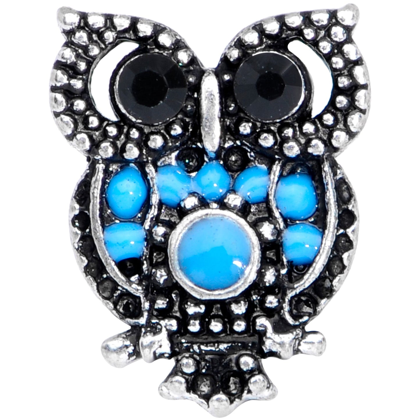16G 1/4 Black Gem Ornate Blue Owl Cartilage Tragus Earring