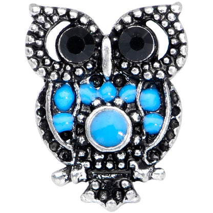 16G 1/4 Black Gem Ornate Blue Owl Cartilage Tragus Earring