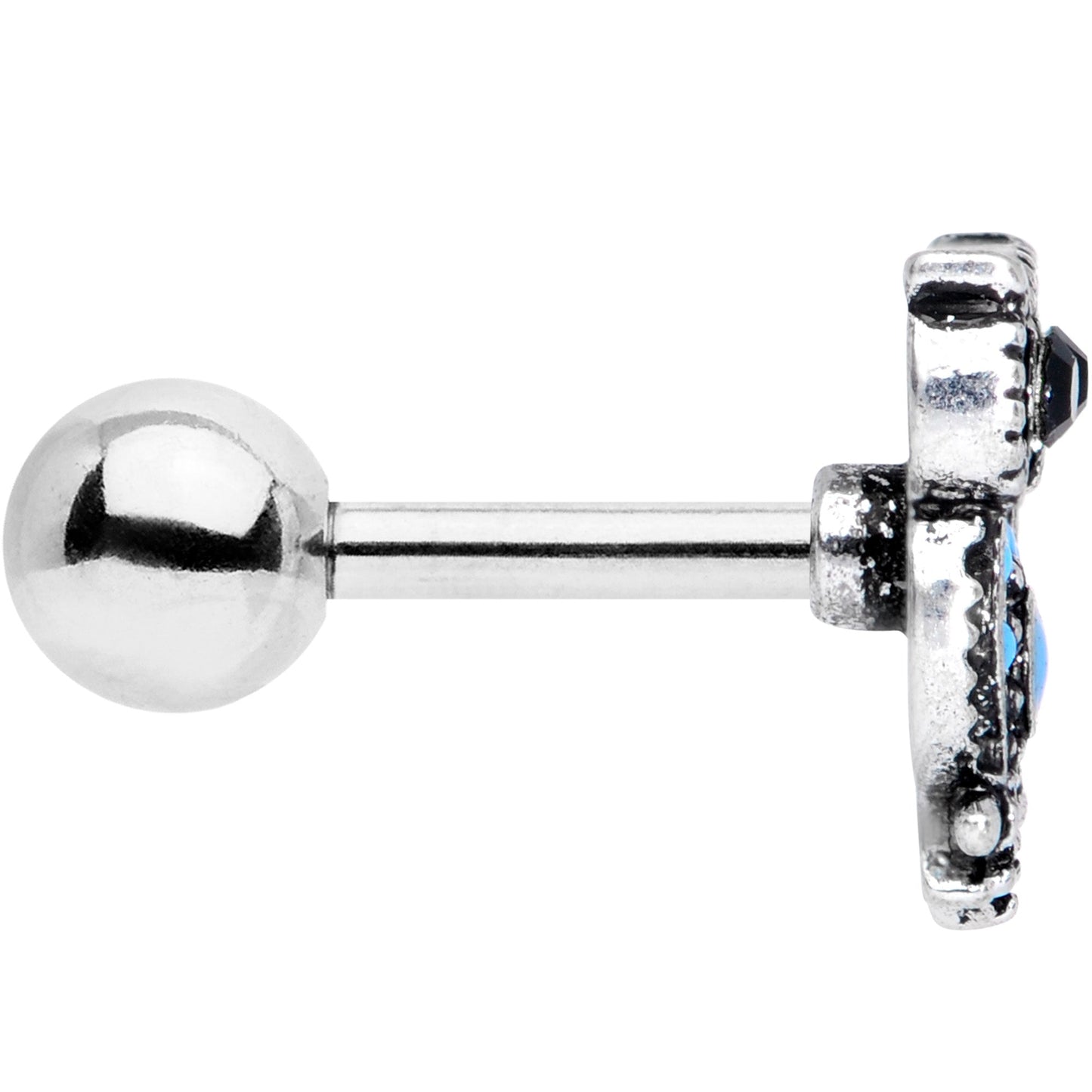 16G 1/4 Black Gem Ornate Blue Owl Cartilage Tragus Earring