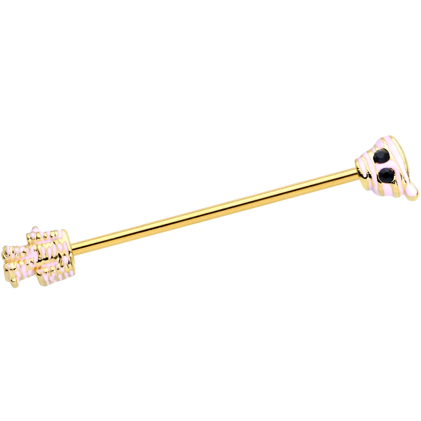 14G Black Gem Gold Tone Mummy Halloween Industrial Barbell 38mm