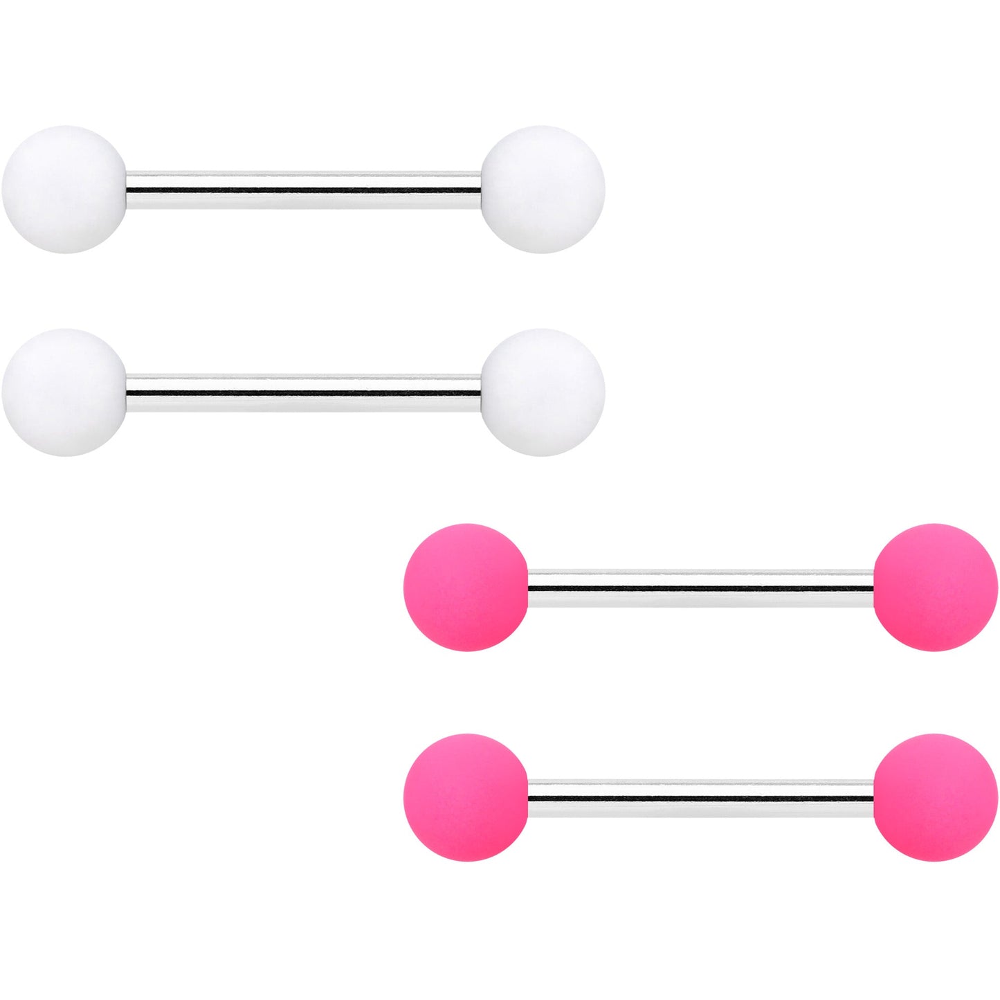 14G 9/16 Hot Pink White Matte Barbell Nipple Ring Set of 4