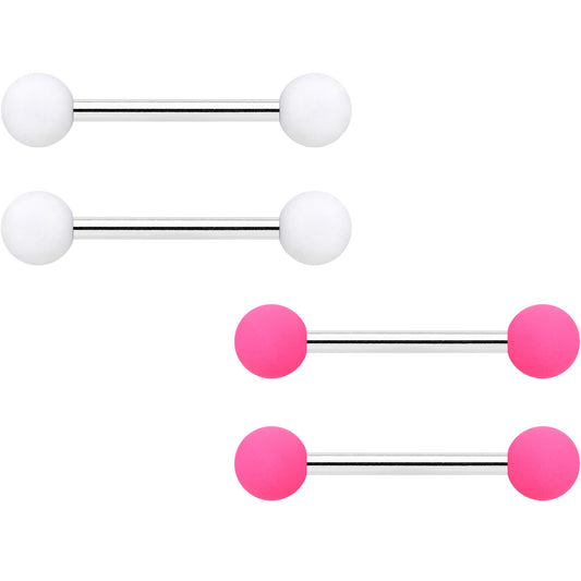 14G 9/16 Hot Pink White Matte Barbell Nipple Ring Set of 4