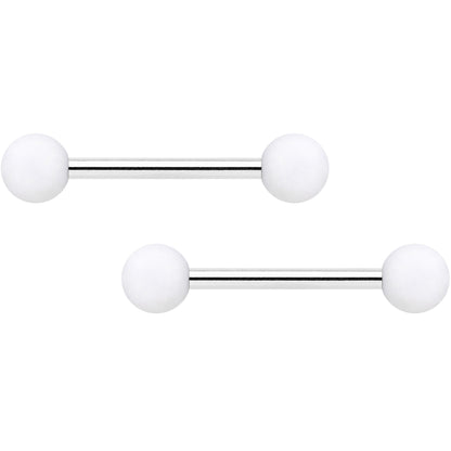 14G 9/16 Hot Pink White Matte Barbell Nipple Ring Set of 4