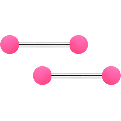 14G 9/16 Hot Pink Grey Matte Barbell Nipple Ring Set of 4