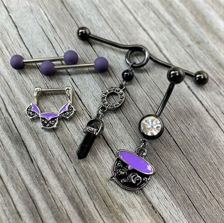 14G 9/16 Purple Matte Barbell Nipple Ring Set