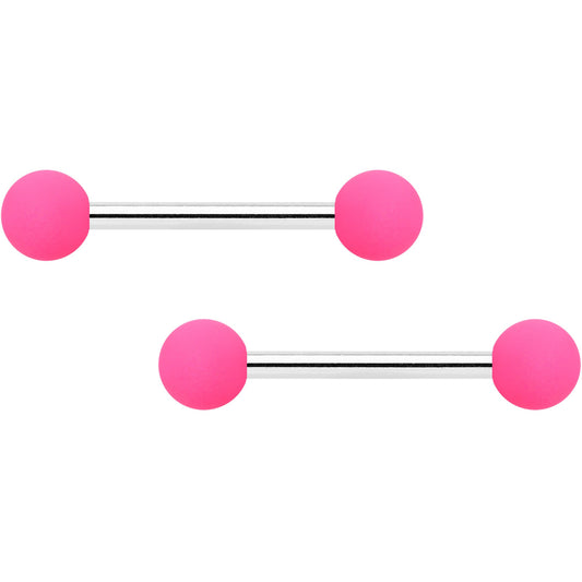 14G 9/16 Hot Pink Matte Barbell Nipple Ring Set