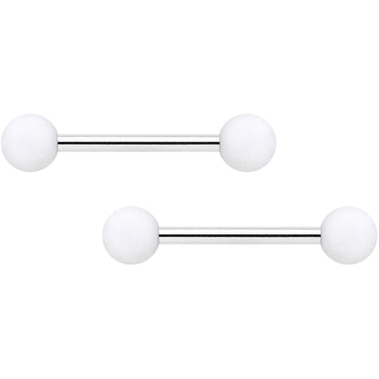 14G 9/16 White Matte Barbell Nipple Ring Set