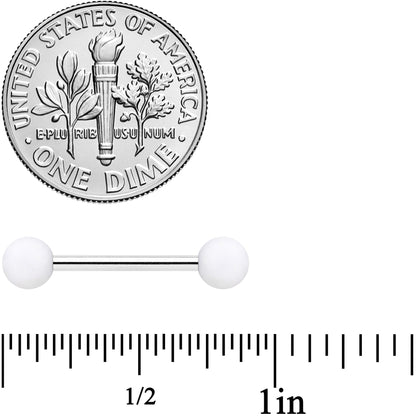 14G 9/16 White Matte Barbell Nipple Ring Set