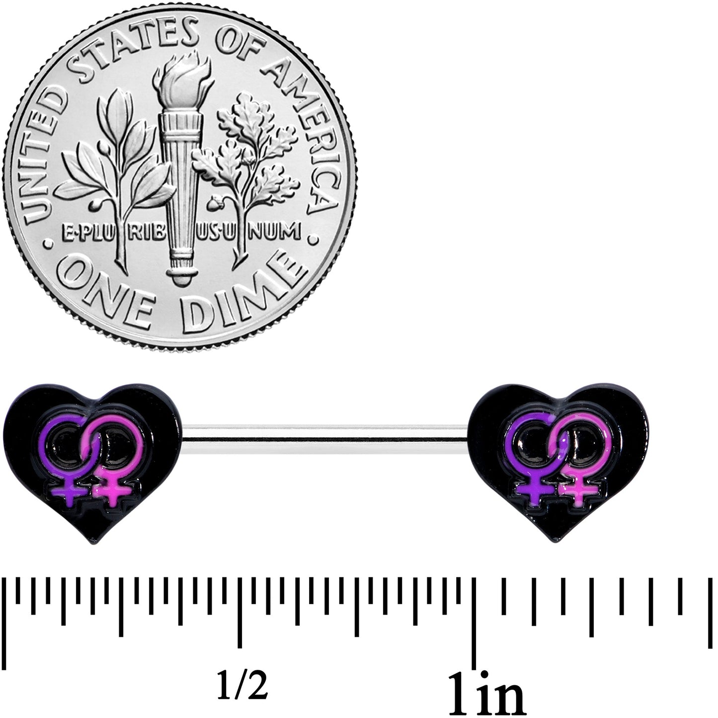 14G 9/16 Lesbian Love Heart Barbell Nipple Ring Set