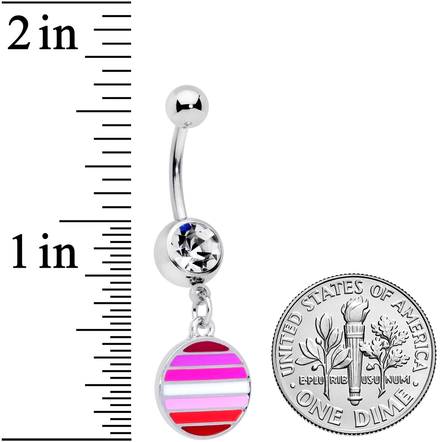 Clear Gem Lesbian Pride Flag Disc Dangle Belly Ring
