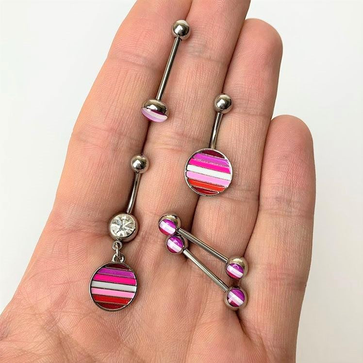 Lesbian Pride Flag Barbell Tongue Ring