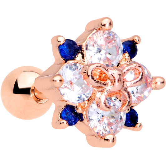16G 1/4 Clear CZ Gem Rose Gold Tone Bow Star Cartilage Tragus
