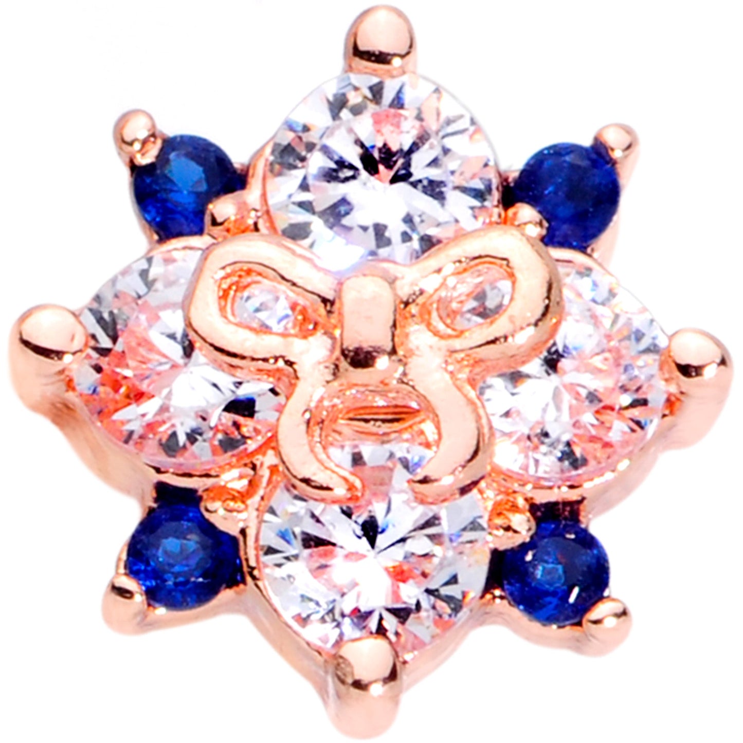 16G 1/4 Clear CZ Gem Rose Gold Tone Bow Star Cartilage Tragus