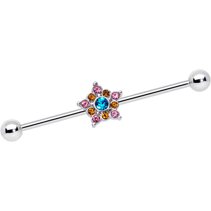 14G Pink Yellow Blue Gem Showy Star Industrial Barbell 38mm