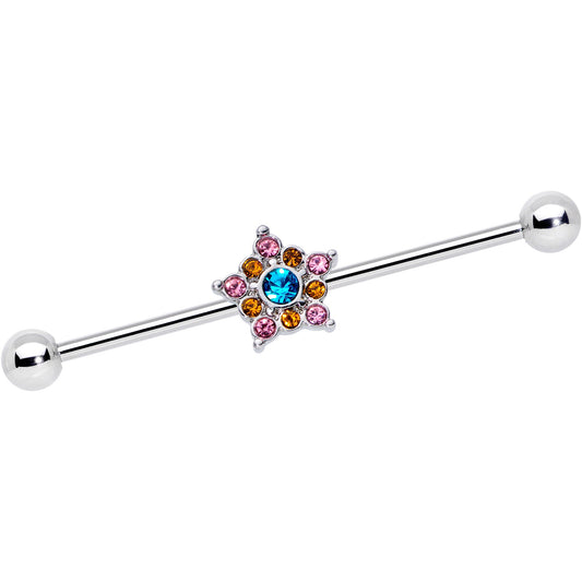 14G Pink Yellow Blue Gem Showy Star Industrial Barbell 38mm