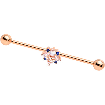 14G Clear CZ Gem Rose Gold Tone Bow Star Industrial Barbell 38mm